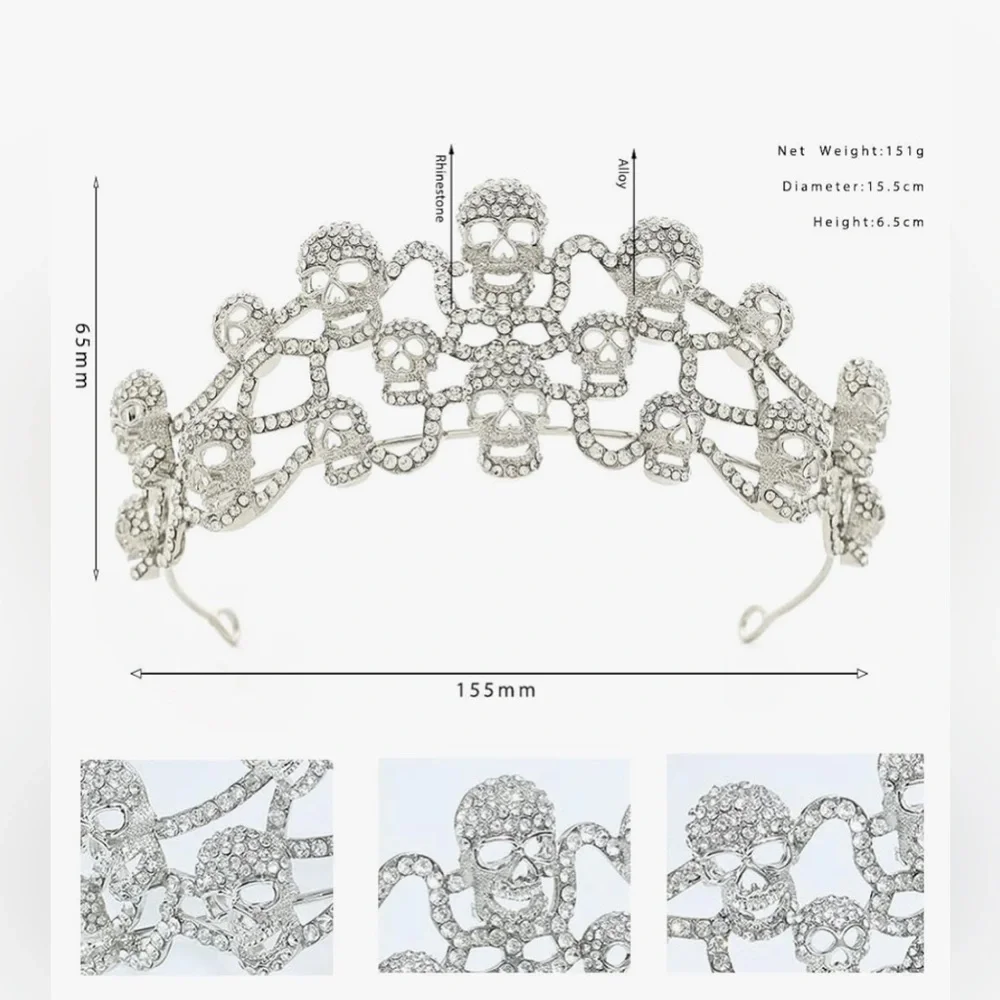NWT 💎💀💎 PIPER k crystals embroidered skulls tiara crown